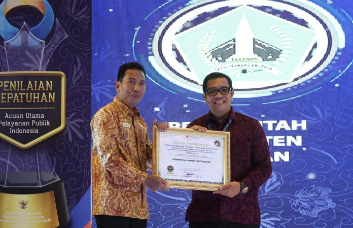 Pemkab Tabanan Raih Penghargaan Kualitas Tertinggi dari Ombudsman RI Tahun 2023